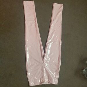Pink button up stretch vinyl club costume large pants.  Front pockets